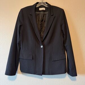 Calvin Klein Womens Black Striped Single Button Blazer Jacket Size Not Specified